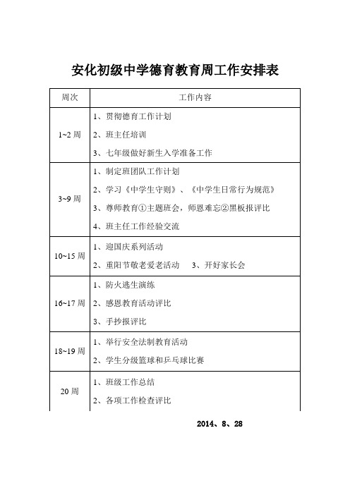 学期德育教育周工作安排表