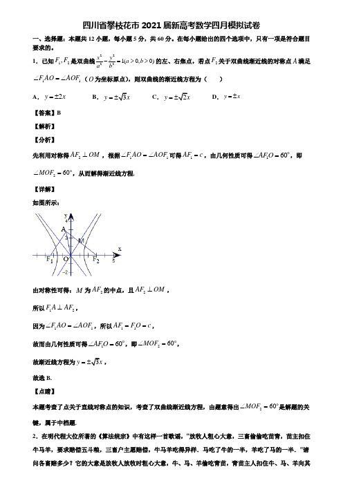 四川省攀枝花市2021届新高考数学四月模拟试卷含解析