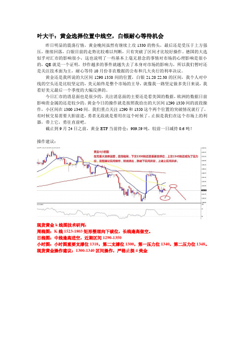 2013年9月24日叶大干(黄金)+叶大干：黄金选择位置中线空,白银耐心等待机会