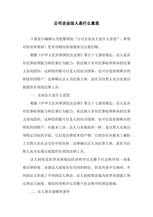 公司企业法人是什么意思