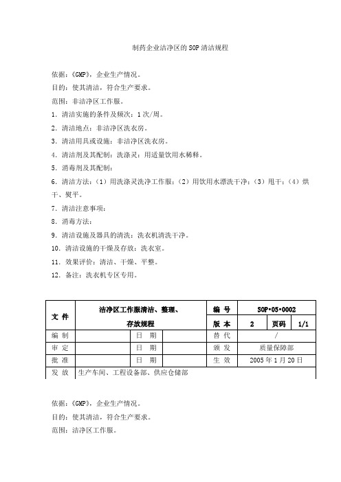 制药企业洁净区的SOP清洁规程