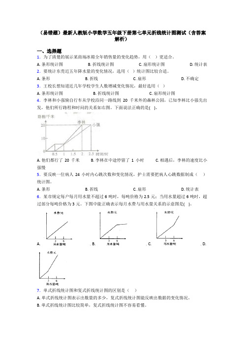 (易错题)最新人教版小学数学五年级下册第七单元折线统计图测试(含答案解析)