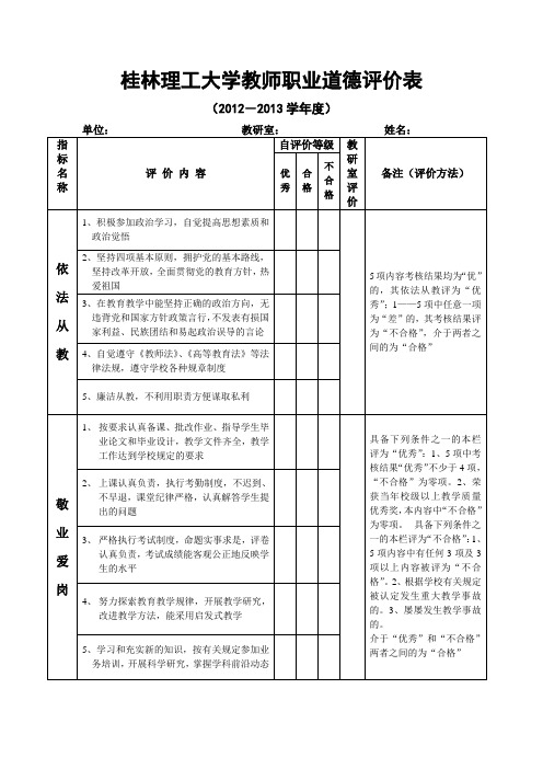 桂林工学院教师职业道德评价表