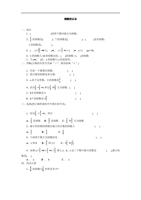 人教版六年级数学倒数的认识练习题