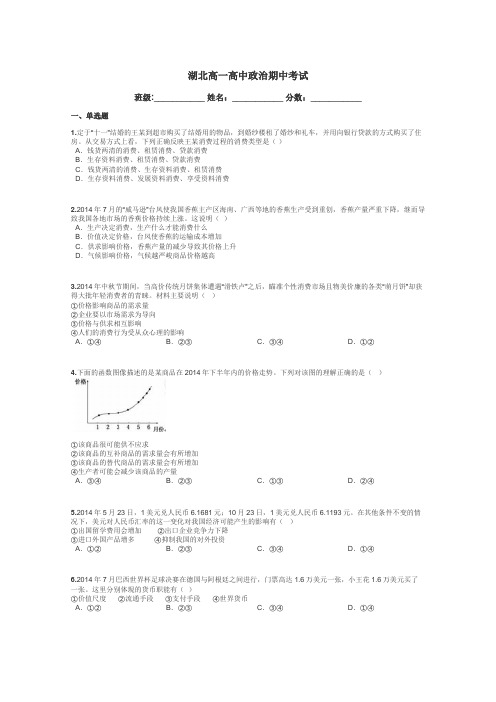 湖北高一高中政治期中考试带答案解析
