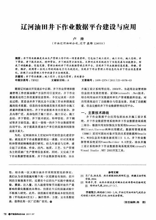 辽河油田井下作业数据平台建设与应用