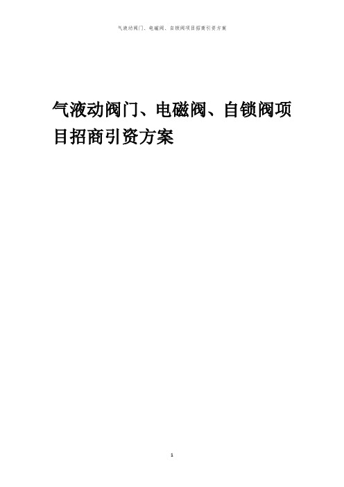 2023年气液动阀门、电磁阀、自锁阀项目招商引资方案