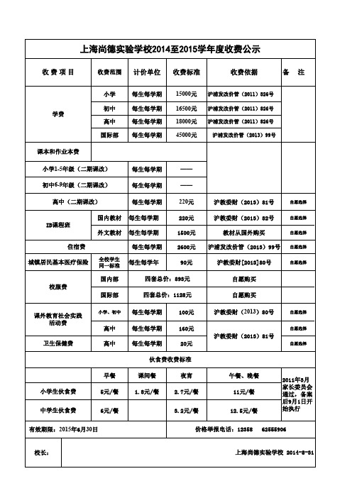 尚德收费公示