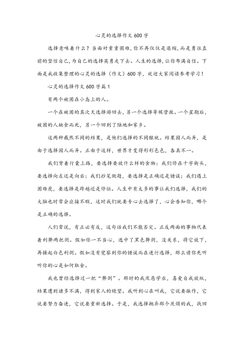 心灵的选择作文600字