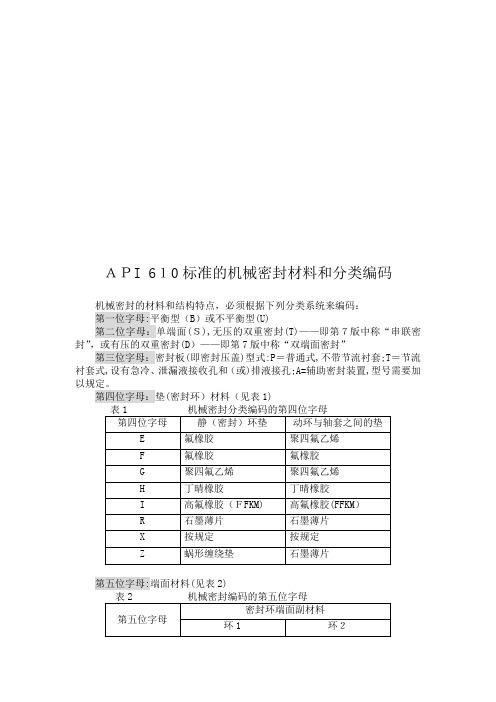 API610标准的机械密封材料与分类编码