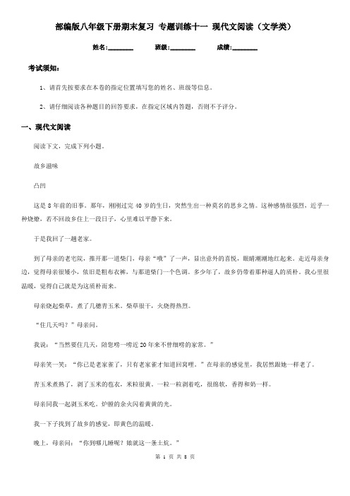 部编版八年级语文下册期末复习 专题训练十一 现代文阅读(文学类)