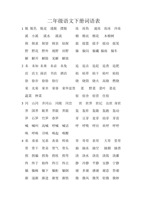 二年级语文下册词语表