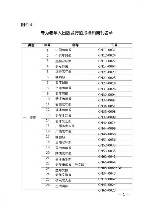 专为老人出版发行的报纸期刊名单