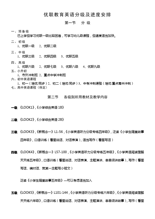 英语各级别进度表和教学内容