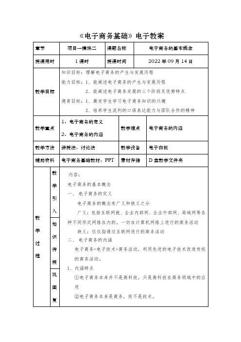 电子商务的基本概念教案