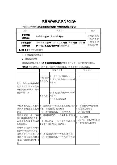预算结转结余及分配业务