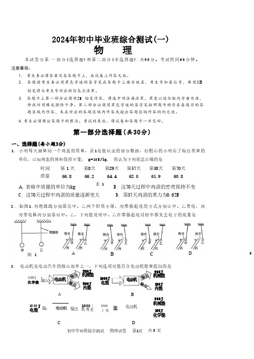 2024广东省广州市黄埔区中考一模物理试题