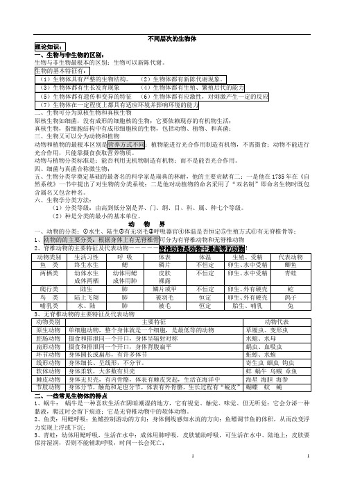 生物体的层次及分类