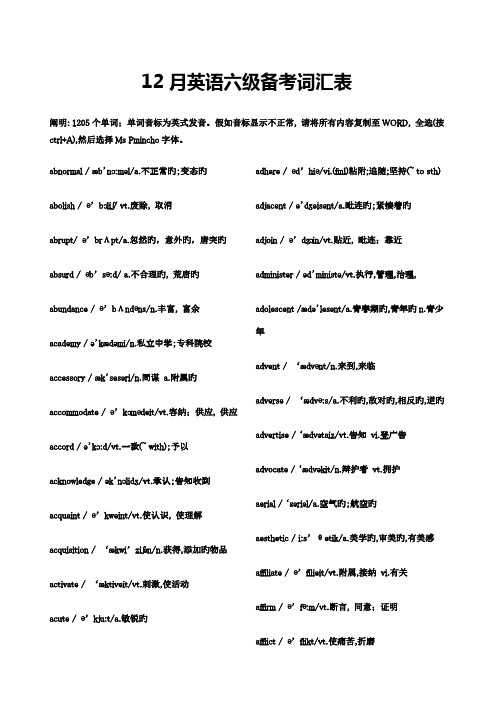 2023年大学英语六级词汇表带音标