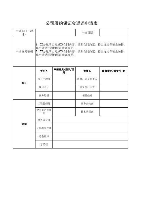 公司履约保证金返还申请表