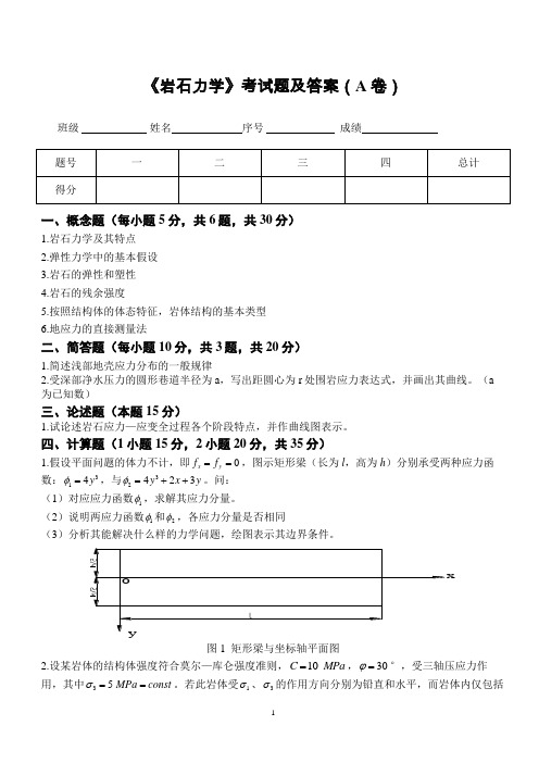 中国矿业大学《岩石力学》考试题及答案(A卷)