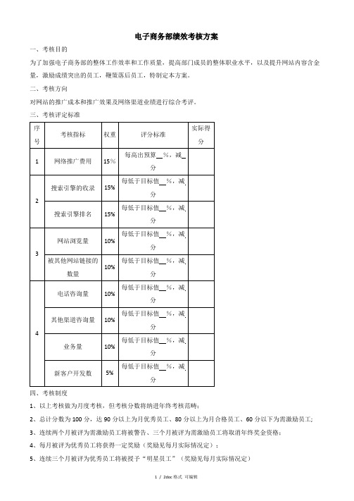 电子商务部绩效考核方案甄选范文.