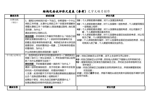 结构化面试评价标准表