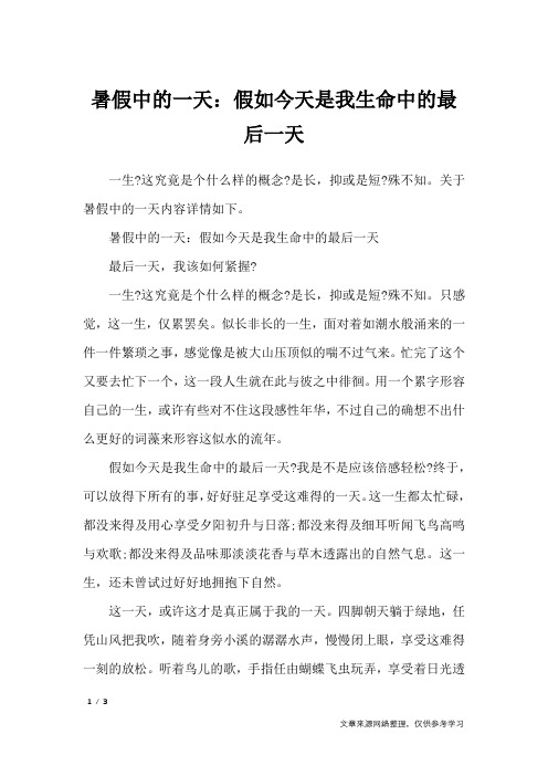 暑假中的一天：假如今天是我生命中的最后一天_暑假作文