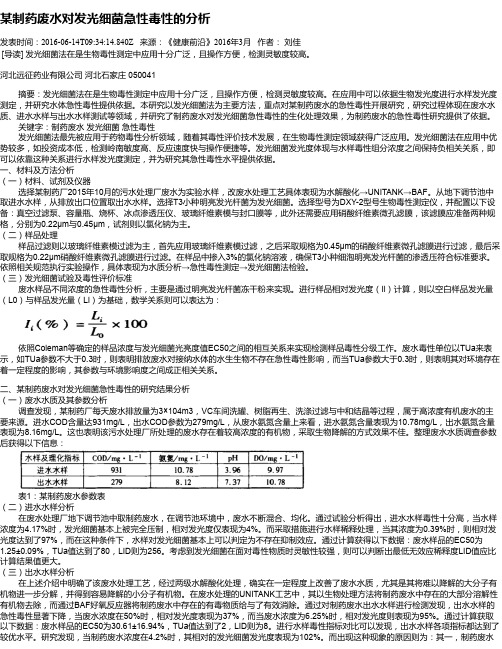 某制药废水对发光细菌急性毒性的分析