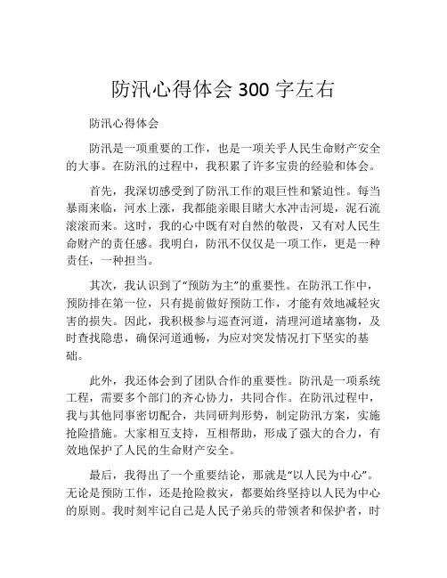 防汛心得体会300字左右