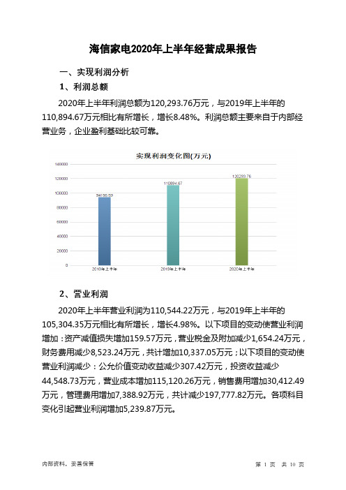 海信家电2020年上半年经营成果报告