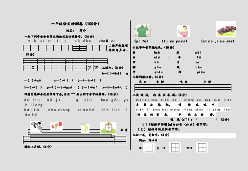 一年级拼音测试题(精选)