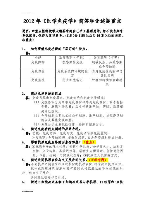 (整理)免疫大题范围