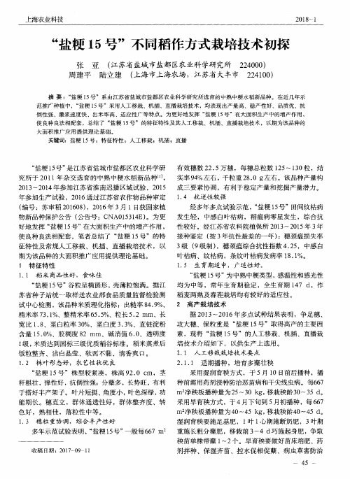 “盐粳15号”不同稻作方式栽培技术初探