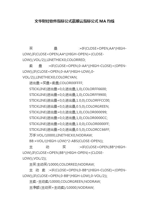 文华财经软件指标公式赢顺云指标公式MA均线