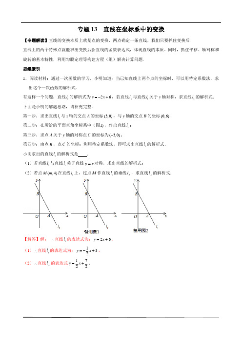 【八年级上册数学培优竞赛-素养提升】专题13 直线在坐标系中的变换