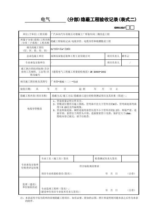 电线导管、电缆导管和线槽敷设工程检验批质量验收记录