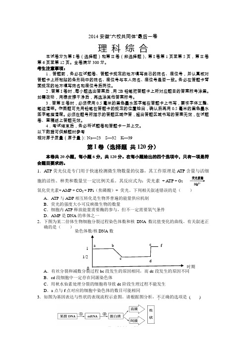 2014年普通高等学校招生全国统一考试(安徽“六校共同体”最后一卷)理综试题