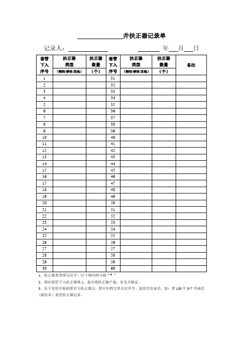 扶正器记录、固井记录