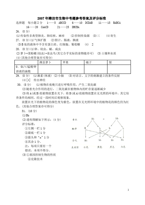 2008-2012年潍坊生物中考答案