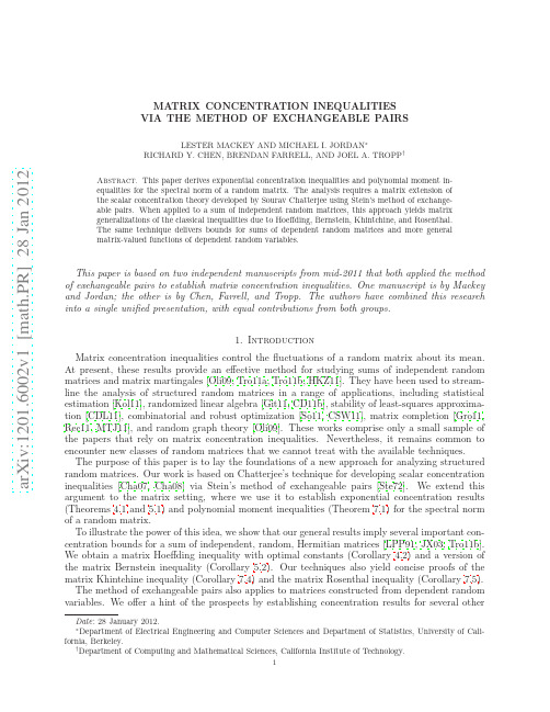 矩阵集中不等式MATRIX CONCENTRATION INEQUALITIES