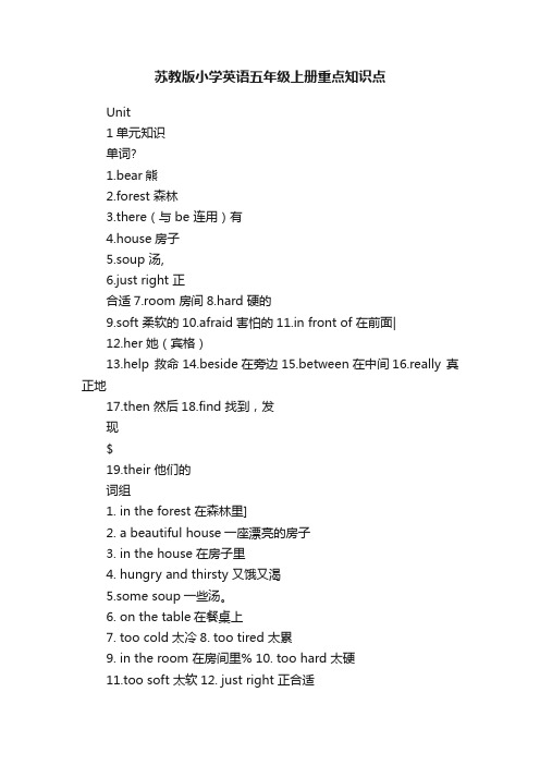 苏教版小学英语五年级上册重点知识点