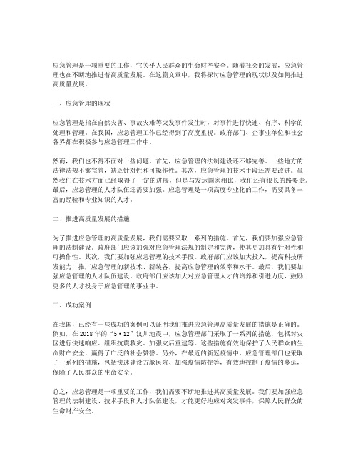 应急管理推进高质量发展发言