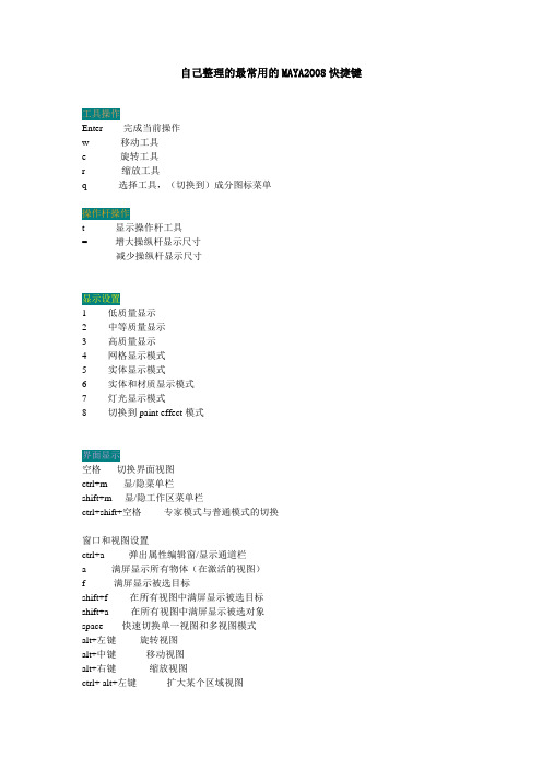 自己整理的常用MAYA快捷键