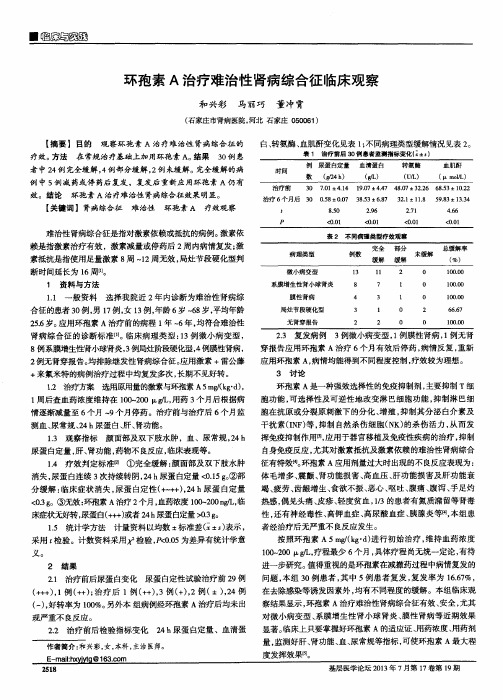 环孢素A治疗难治性肾病综合征临床观察