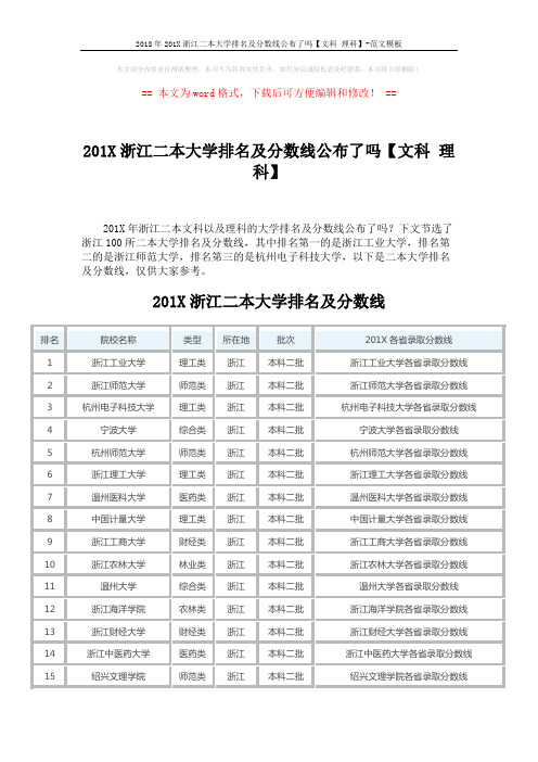 2018年201X浙江二本大学排名及分数线公布了吗【文科 理科】-范文模板 (2页)