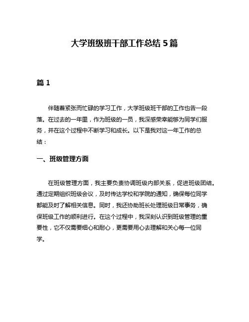 大学班级班干部工作总结5篇