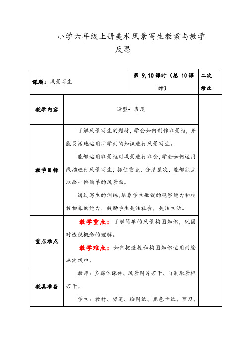 人教版六年级上册美术 风景写生教案与教学反思精品教案