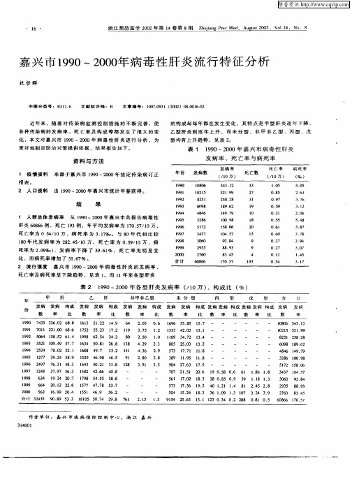 嘉兴市1990—2000年病毒性肝炎流行特征分析