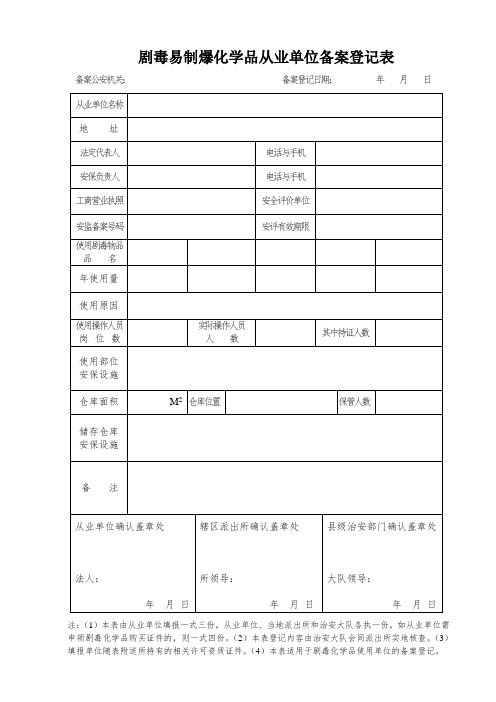 剧毒易制爆化学品从业单位备案登记表最新版